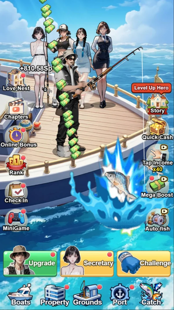 The angler fishing from a boat with companions